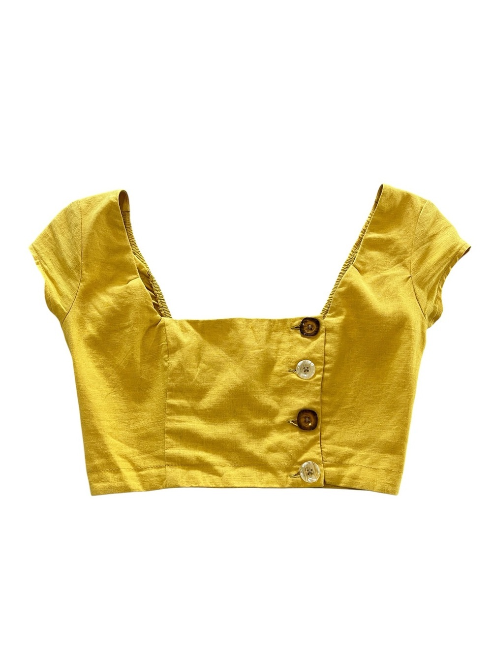 Urban Outfitters Yellow Textured Top w/Button Detaining on Front & Cap Sleeves-S